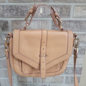 Tory Burch 797 Tan/Camel Pebble Leather Crossbody Purse Satchel Bag EUC